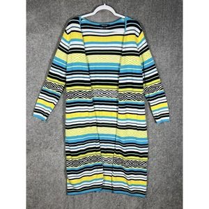 Relativity Striped Diamond Long Sleeve Open Front‎ Duster Sweater Womens Medium